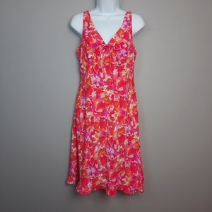 Vintage Y2K Express Pink and Orange Floral Sleeveless Shift Dress size 9/10